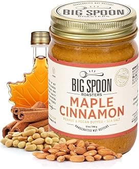 Big Spoon Roasters Maple Cinnamon Peanut & Pecan Butter - Low Sugar Peanut Butter - Creamy Peanut Butter w/Maple Syrup, Organic Peanuts & Pecans - Keto, Vegan, Palm Free Maple Nut Butter - 13 Ounces