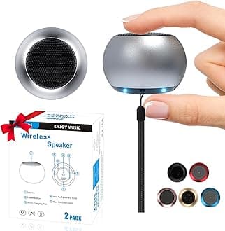 2Pack Portable Mini Speakers, Bluetooth Tiny Speakers,Wireless Micro Speaker for Phone/PC/Tablet, Rechargeable Battery, Built-in Microphone, Cute Mini Speaker with Strap to Carry, Silver