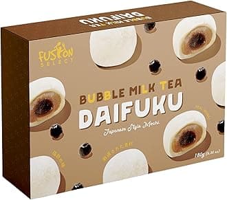 Fusion Select Mochi Daifuku Snacks - Traditional Japanese Rice Cakes with Filling - Flavored Asian Sweet Desserts for Family - Chewy and Soft Texture - 6 Pieces per Pack (Boba Milk Tea)