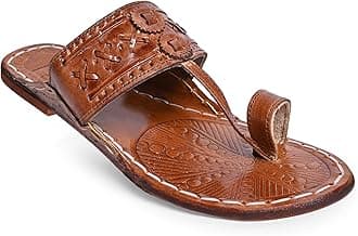 Kolapuri Chapal for Men - Stylish Original Leather Kolhapuri Chappal, Slippers, Shoes - Ethnic Mojaris Footwear - Brown Size 10