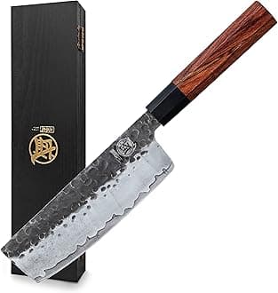Nakiri Chef Knife 7 inch - Hand Forged Japanese Kitchen Knives, 3-Layer 9CR18MOV High Carbon Steel, Rosewood Handle & Sandalwood Box