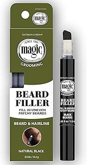 Carson Magic Grooming Beard Filler Pencil Brush for Men, Waterproof, Fill in Patchy Beard & Cover Greys, Natural Black Shade, Black, 0.05 Fl Oz