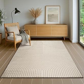 the carpet Everest - modern short pile with high-low effect, 3D effect, high pile density and pleasantly soft, Beige, 140 x 200 cm