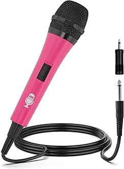 Singing Machine Wired Microphone for Karaoke, (Pink) - Unidirectional Dynamic Vocal Microphone - Plug-In Microphone for Karaoke Machine, AMP, & Speaker - Mic for Singing, Public Speaking, & Parties
