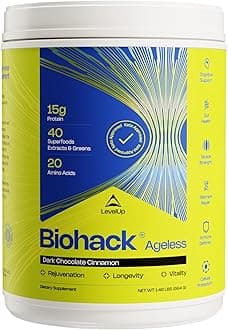 Biohack Ageless: Colostrum Collagen Superfoods Antioxidants Spermidine Amino Acids Creatine for Women and Men, Total Body Rejuvenation (Dark Chocolate Cinnamon)