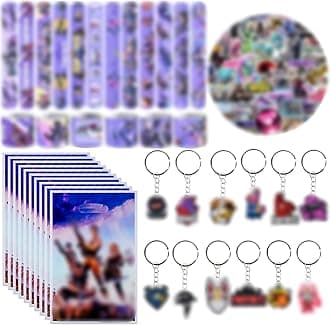 Pianocean 84PCS Kids Party Bag Fillers with Slap Bands, Keychain, Cartoon Stickers, Party Bags, Birthday Party Gifts for Boys Girls Kids