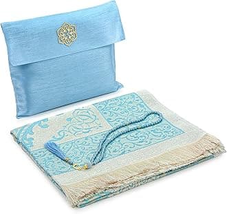 ihvan online Muslim Prayer Rug with 99 Beads Tasbih & Travel Bag, Soft Taffeta Sajadah, Lightweight & Foldable Janamaz, Portable Prayer Mat, Islamic Gift for Eid, Ramadan, Hajj & Umrah, Blue