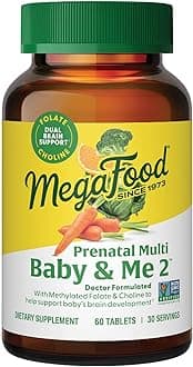 Baby & Me 2 Prenatal Multi - Prenatal Vitamins for Women with Choline, Methyl Folate, Iron - Gluten-Free, Vegetarian, Pre Natal Multivitamin for Women - 60 Tablets, 30 Servings