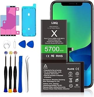 LMQ 5700mAh Super Capacity Battery Compatible with iPhone X, 0 Cycle Li-Polymer Replacement Battery for iPhone X （Model A1865, A1901, A1902） with Repair Tool Kit+Adhesive