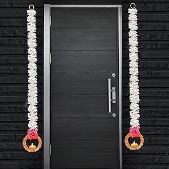 DivyakoshWall Hangings for Home Decoration Sef of 2, Diwali Lights, Pink Rose, Handmade Diwali Decoration Wall Hangings, Door Valance Hanging with LED T Lights for Wedding Decor, Size - 30 Inch