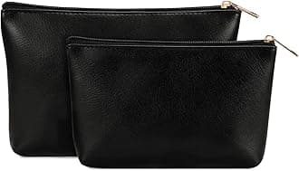 Makeup Bag Small Cosmetic Bag for Purse 2 Pack Small Make Up Pouch Vegan Leather Cute Travel Pouch with Zipper for Women, Black