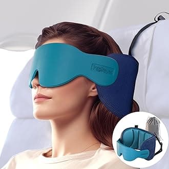 Travel Pillows for Airplanes, 360° Head Support for Long Flight, Soft Airplane Pillow with 3D Eye Mask for Sleeping, Stop Bobblehead, Airplane Headrest Gadgets, Lake Blue