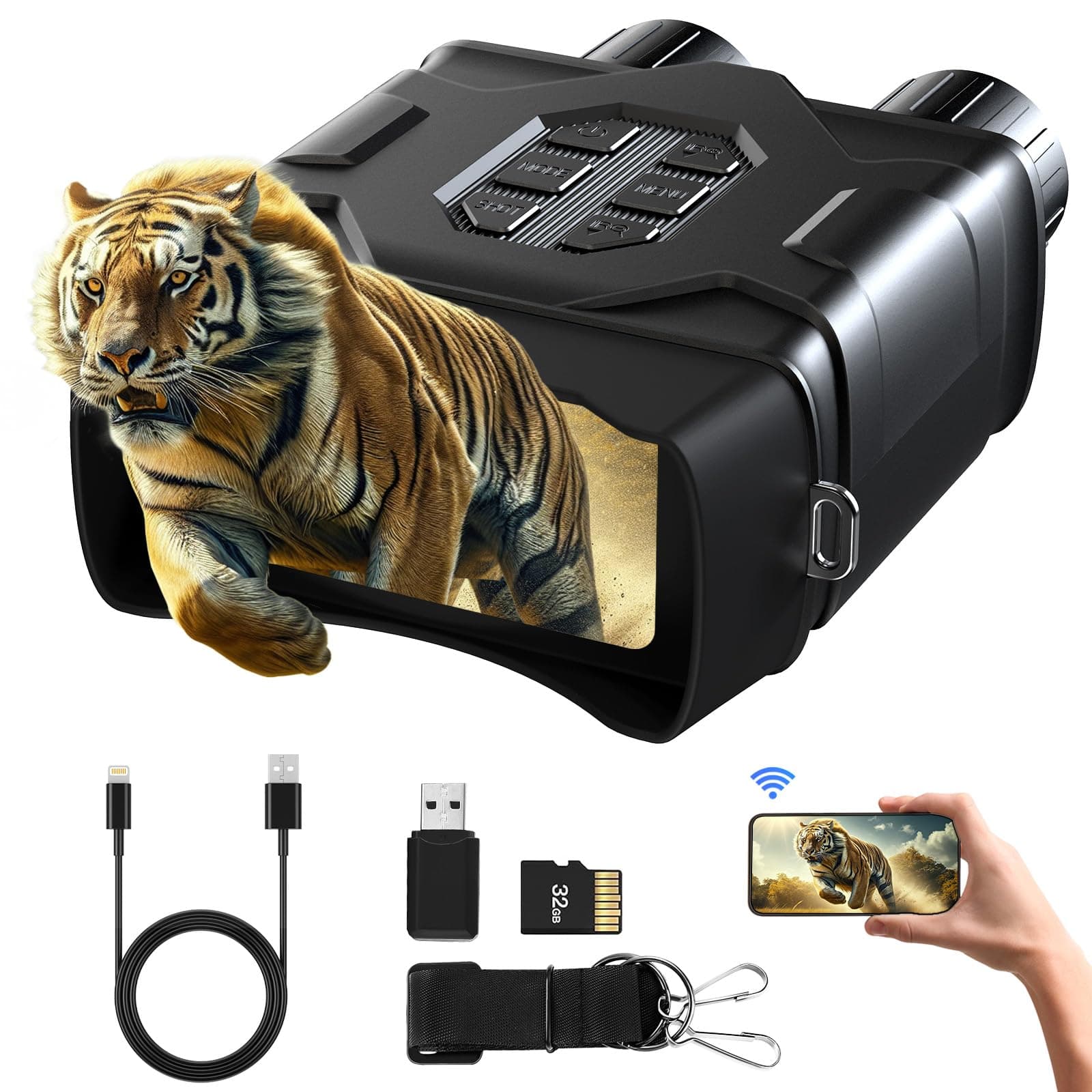 GTHUNDER Night Vision Goggles, Night Vision Binoculars for Total Darkness, Digital Night Vision Goggles with Distant Night Visible Range with 32GB TF Card for Surveillance, Hunting, Spotting