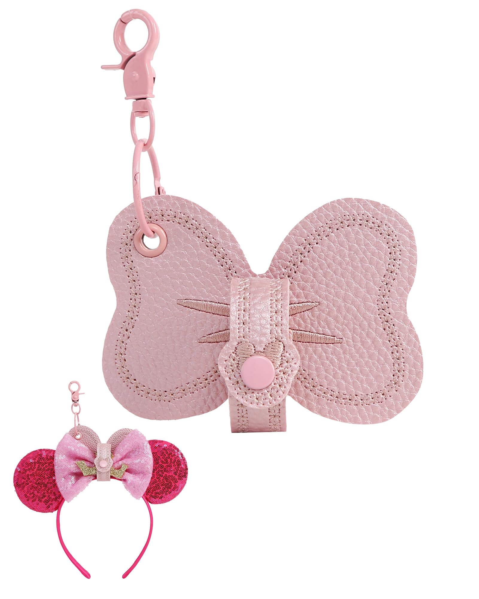 Mouse Ear Holder for Backpack Pink Leather Strap Keychain Headband Holder Trip Accessories Display Decor