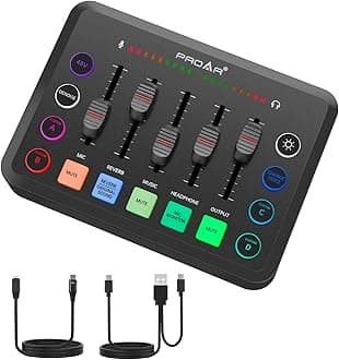 Audio Mixer,Podcast Equipment Bundle with Audio Interface for PC Phone,RGB DJ Mixer with Vocal Effects,Sound Board,Professional Sound Card for Live Streaming/Podcasting/Gaming/Recording/Youtube