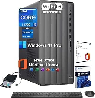 HP Envy Desktop PC Tower, Intel 20-Core i7-14700(Up to 5.4GHz), Office Lifetime, 64GB RAM, 1TB SSD, 2TB HDD, Windows 11 Pro, Intel UHD Graphics 770, External DVD Drive, Wi-Fi 6, W/Accessories