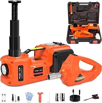 E-HEELP Electric Car Jack Kit 5Ton 12V Hydraulic Car Jack Lift (Lifting Range: 6.1~17.7 inch) with Electric Impact Wrench for SUV MPV Sedan Truck Change Tires Garage Repair