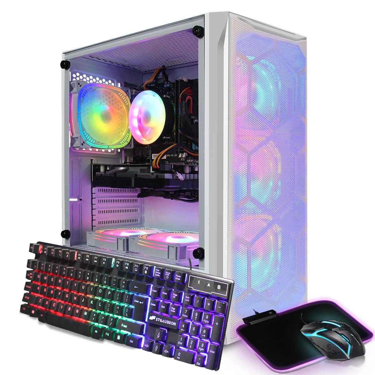 STGAubron Gaming PC, Radeon RX 5600 XT 6G GDDR6, Intel Core i7 up to 3.9G, 16G RAM, 1T SSD, 600M WiFi, BT 5.0, RGB Fan x6, Windows 11 Home, White