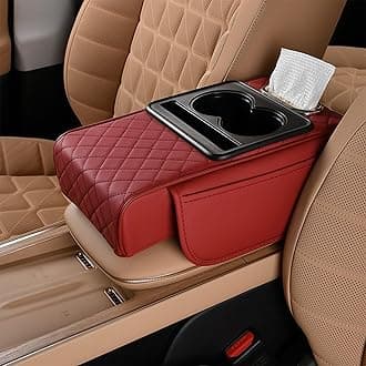 Car Center Console Cover for Toyota Hilux Double Cab 2001-2025, Microfiber Leather Armrest Cushion 5-in-1 Center Console Cover with 2 Storage Bags Cup Holder Tissue Box Interior Accessories