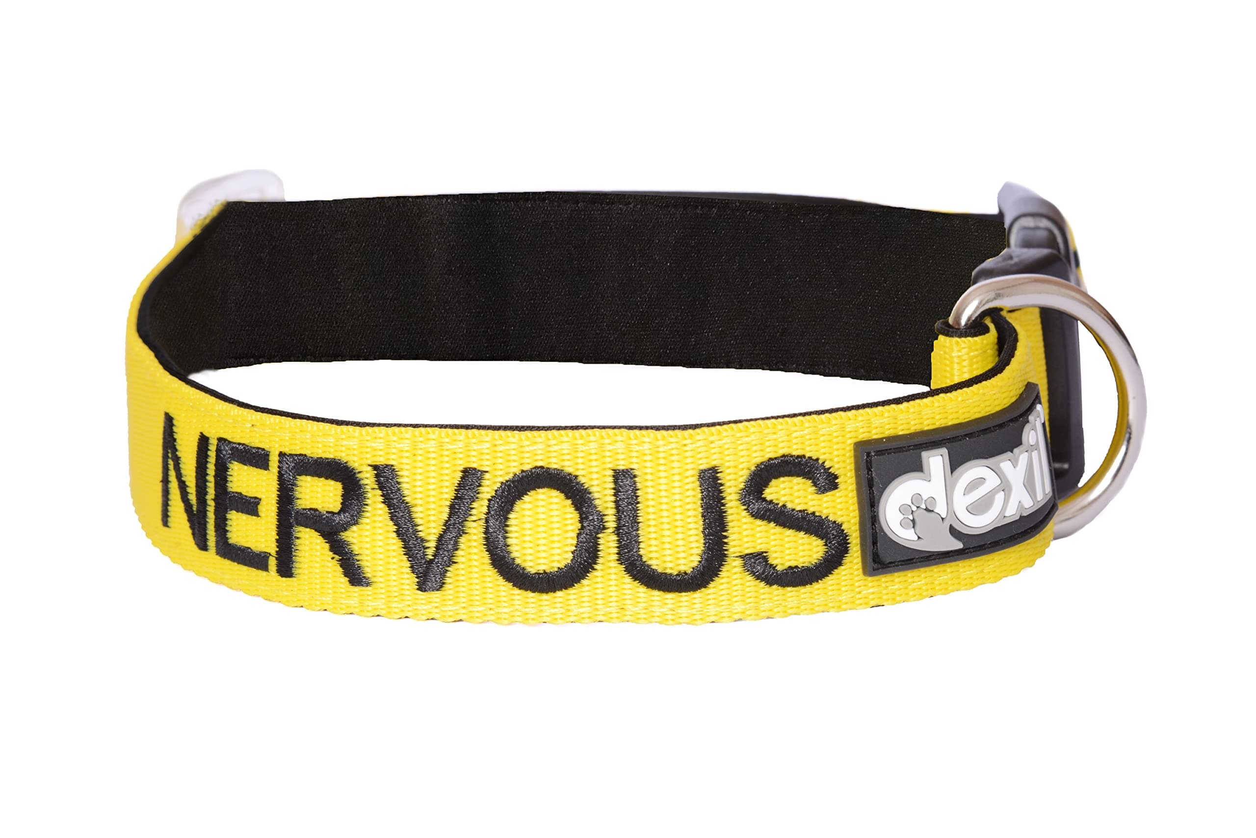 Dexil NERVOUS (Give Me Space) Yellow Colour Coded S-M L-XL Dog Collars PREVENTS Accidents By Warning Others Of Your Dog In Advance (S-M)