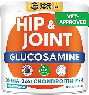 Glucosamine for Dogs Hip & Joint Supplement - Chondroitin, Omega-3, MSM - Joint Health & Pain Relief - Senior & Large Dogs - Made in USA - 120 Mobility Chews