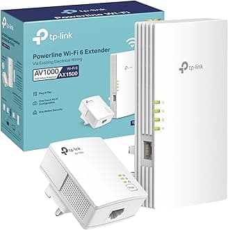 TP-Link TL-WPA7817 KIT AV1000 Powerline Adapter, AX1500Mbps WiFi 6 Internet Booster, 300 Meters Range, EasyMesh, Gigabit Ethernet Port, Flexibly Create Whole Home Mesh WiFi Extender, Plug & Play