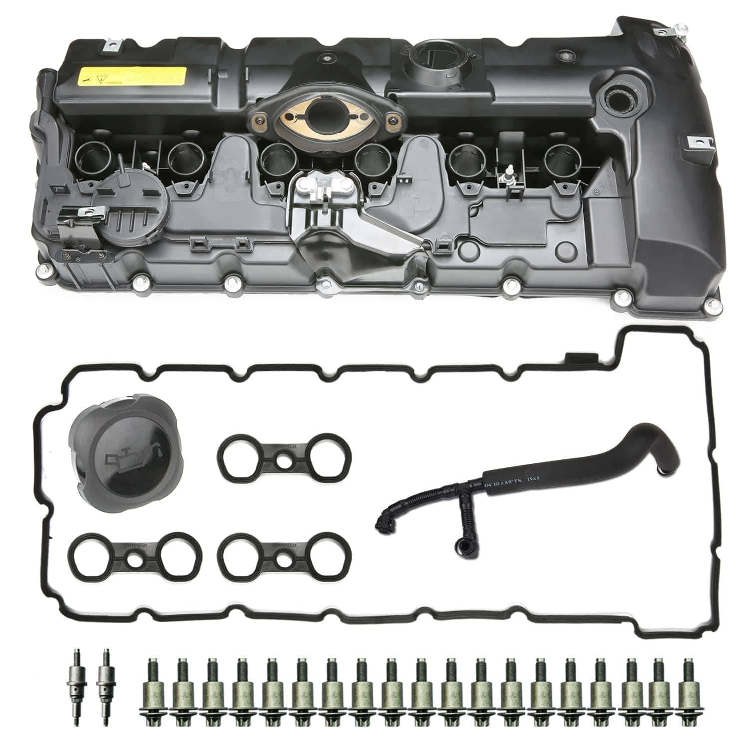 N52 Engine Valve Cover Kit with Oil Cap & PCV Hose Compatible with BMW E82 128i, E9X 323i 328i, E60 528i, E70 X5 3.0si, E83 X3, E85 Z4, E89 Z4, F10 528i N52/ N51 SULEV