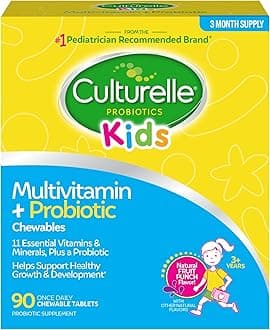 Culturelle Kids Complete Chewable Multivitamin + Probiotic For Kids, Ages 3+, 90 Count, Digestive Health, Oral Health & Immune Support - With 11 Vitamins & Minerals, including Vitamin C, D3 & Zinc