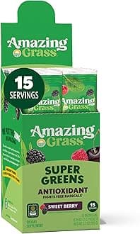 Greens Blend Antioxidant: Super Greens Powder with Spirulina, Beet Root Powder, Elderberry, Prebiotics & Probiotics, Sweet Berry, 15 Servings (Packaging May Vary)