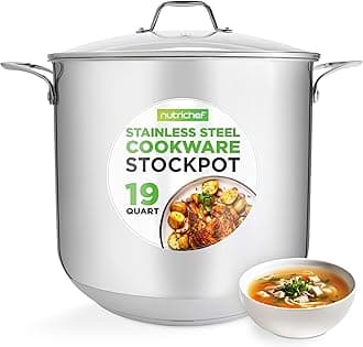 NutriChef 19-Quart Stainless Steel Stockpot – 18/8 Food Grade Heavy-Duty Induction-Compatible Pot with See-Through Lid, Ideal for Stews, Broths, Simmering & Soups, Dishwasher Safe – NCSP20