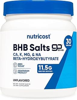 Nutricost Keto BHB Exogenous Ketones 4-in-1 (30 Servings) 12g Beta-Hydroxybutyrate (BHB) Per Serving, (Unflavored) - Ketone Salts