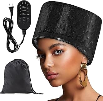 Hair Steamer Heat Cap for Deep Conditioning, Thermal Steam Cap for Natural Hair Home Use with 10 Modes 3 Timer Settings All Black Extended Cord for Spa Hair Care, Black