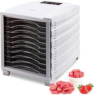 Bio Chef Arizona Food Dehydrator with 6, 8 or 10 Stainless Steel Trays and 24hr Digital Timer. Fruit Dryer Machine + Non Stick Trays, Mesh Sheets and Drip Tray (Black) (White, 10 Tray), BCAZ10