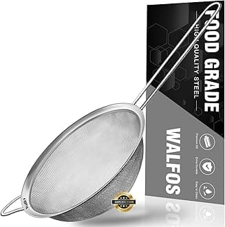 Walfos Fine Mesh Strainers, Premium Stainless Steel Colanders and Sifters, with Reinforced Frame and Sturdy Handle, Perfect for Sift, Strain, Drain and Rinse Vegetables, Pastas and Teaï¼Ë†8")