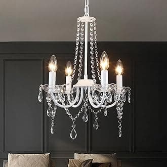 – Crystal Chandelier, 4 Lights Chandeliers Ceiling Light Modern Dining Room Lights Ceiling for Living Room, White Chandelier for Bedroom, Kitchen, Hallway, E14 Socket