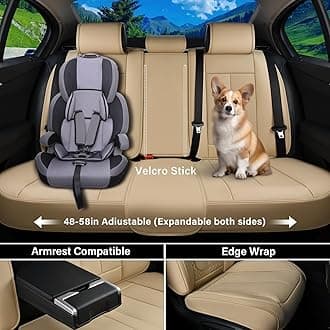 Coverado Car Seat Cover Front Seat, Beige Seat Covers Front Seats, Nappa Leather Waterproof, Car Seat Cushion, Car Seat Protector Universal Fit Most Cars