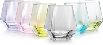 simpa Diamond Shape Multicoloured Drinking Glasses 290ml Set of 6