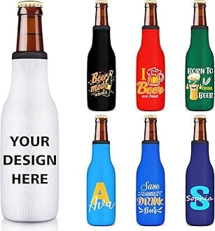 Custom Beer Bottle Sleeve Insulators 12oz Standard Zip-up Bottle Jacket Non-slip Thick Neoprene Drink Holder with Personalized Logo Text Bulk 100PC Pack