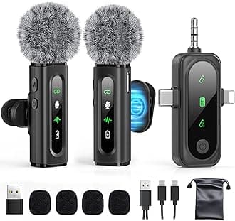 GoorDik Wireless Lavalier Microphone for iPhone, Android, USB C, PC, Camera Video Recording 4 in 1 Clip-on Mics with Rotatable Clip&Denoise Recording, for Vlog Tiktok YouTube Podcast Content Creator