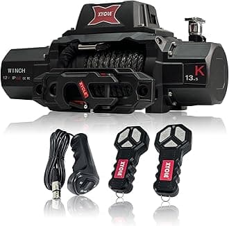 XYCLE13500lbs12V Electric Winch IP68waterproofOff-Road Vehicle Rescue winchs with2wireless Remote Controls and Synthetic Rope Suitable for Towing SUVs,Loggers,Trucks,Trailers,Jeeps,4WD (Dark-Gray)