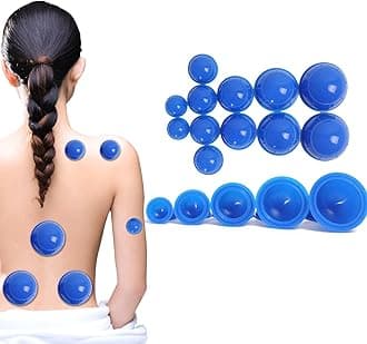 Silicone Vacuum Cupping Therapy Set,w/12 Different Massage Cups,Professionally Chinese Massage Cups for Cupping Therapy,Cellulite Reduction and Back Pain Relief Physical Travel Set(Blue)