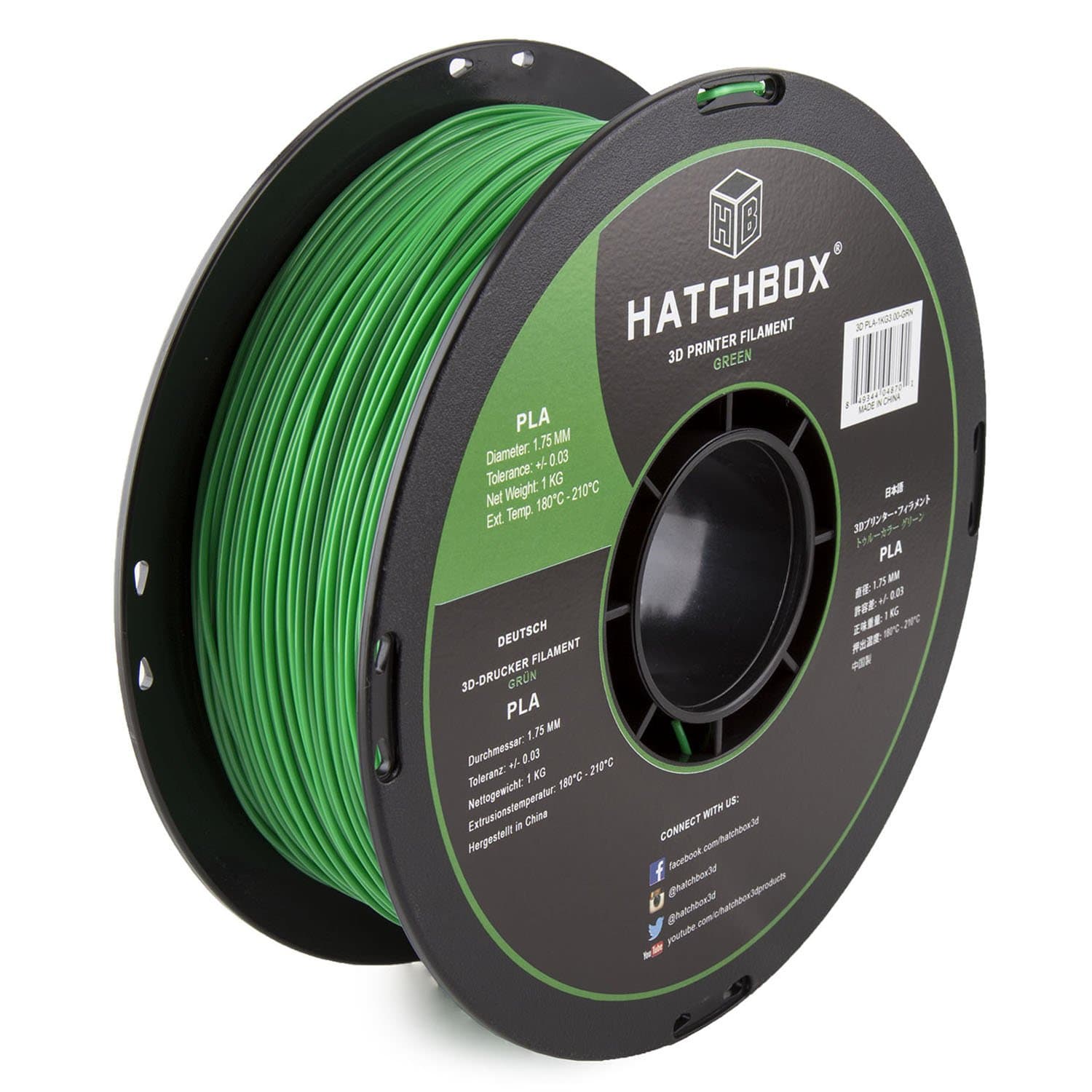 HATCHBOXPLA 3D Printer Filament, Dimensional Accuracy +/- 0.03 mm, 1 kg Spool, 1.75 mm, Green
