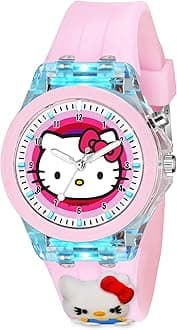 SWADESI STUFF Cute Cartoon Multi Color Lights Rubber Strap Analog Watch for Girls, Pink Cute Kitty, Classic