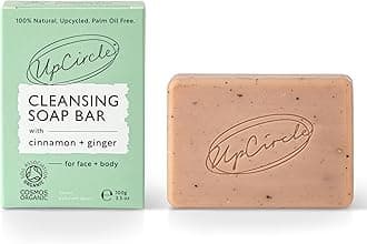 UPCIRCLE Cinnamon + Ginger Chai Soap Bar 3.5oz - Organic Vegan Cleanser For Face And Body - French Pink Clay + Glycerin Reducing Redness + Irritation - Natural, Cruelty-Free + Palm Oil Free