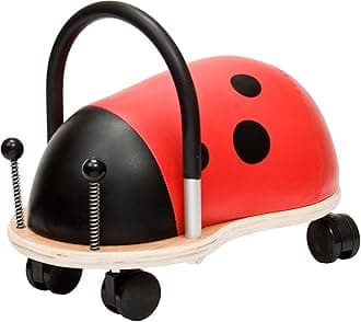 Wheelybug Toddler Wooden Ride-On, Multi-Directional Castor Wheels, Safety Certified Developmental Toy for Outdoor/Indoor Fun, Small (1-3 Years), Ladybird