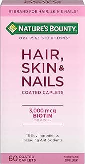 Nature's Bounty Optimal Solutions Hair, Skin & Nails Formula, with 3,000 mcg Biotin, 60 Coated Caplets, 20 Total Servings