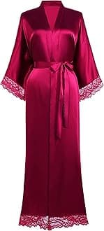 BABEYOND Satin Kimono Robe Silky Long Bridesmaid Wedding Lightweight Bath Robe with Lace Trim