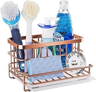 HapiRm Multifunctional Kitchen Sink Organizer, Large Sink Caddy with Drain Tray, SUS304 Stainless Steel Rustproof Sponge Holder for Kitchen Countertop - Rose Gold