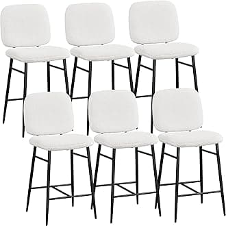 Yaheetech Boucle Bar Stools Set of 6 White Fabric Kitchen Counter Stools Upholstered Pub Chairs w/Metal Legs Mid Back for Dining Room Home Bar