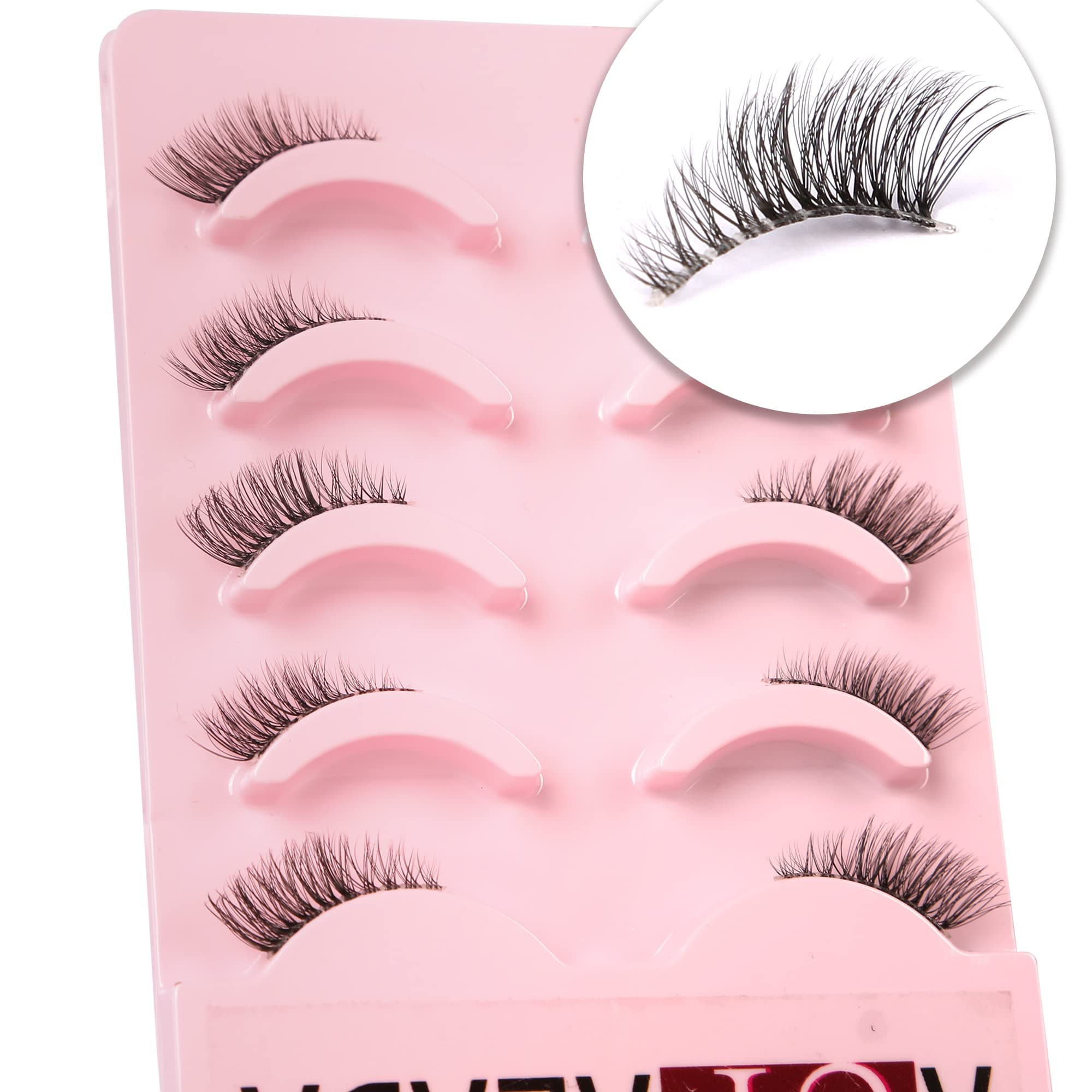 False Eyelashes Natural Half Lashes Short Wispy Clear Band 1/2 Pack Cat Eye 3D Faux Mink 3/4 Multipack , Lash Clusters,